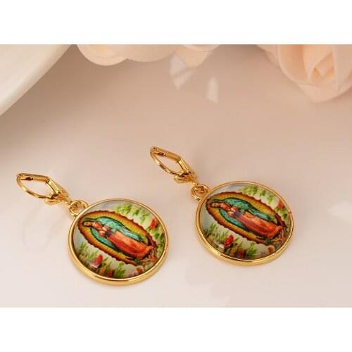 Mother Virgin Mary crystal drop Earrings Gold Catholic Religious cross Jewelry Christmas Gift For Women girls kid party jewelry