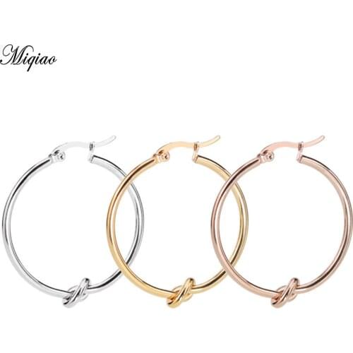Miqiao 2 Pcs Korean Earrings Titanium Steel Round Earrings Ear Buckle Line New Fashion Small Fragrance Simple Knotted Earrings