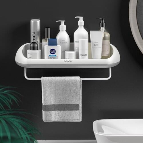 Multifunctional Wall-Mounted Cosmetic Shelf Storage Rack Holder Organizer for Bathroom Kitchen Supplies Towel Hanger Hook Bar