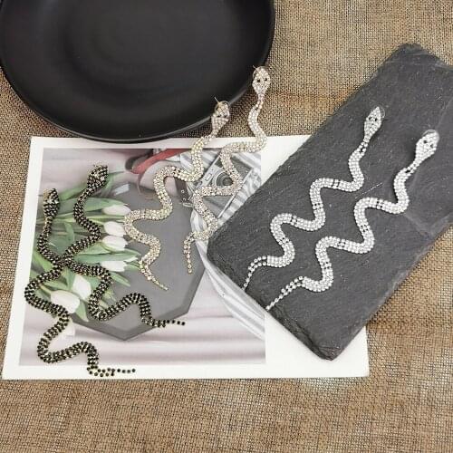 Fashion Crystal Snake Long Earrings For Women Shiny Rhinestones Drop Dangle Earring Weddings Jewelry Animal Statement 2021 UKMOC