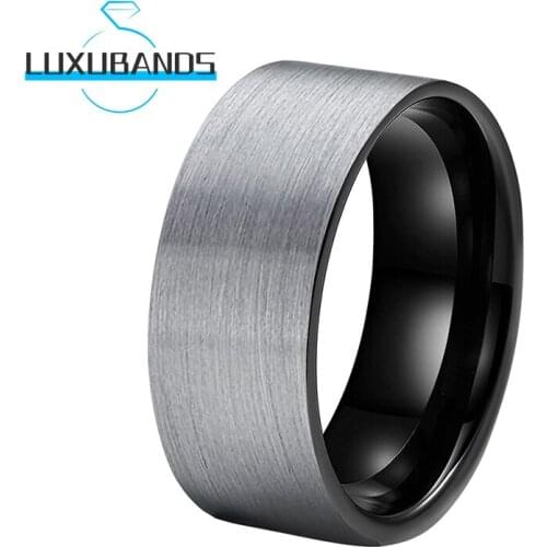 Mens 10MM Tungsten Carbide Rings Black Flat Engagement Wedding Bands Brushed Finished Comfort Fit
