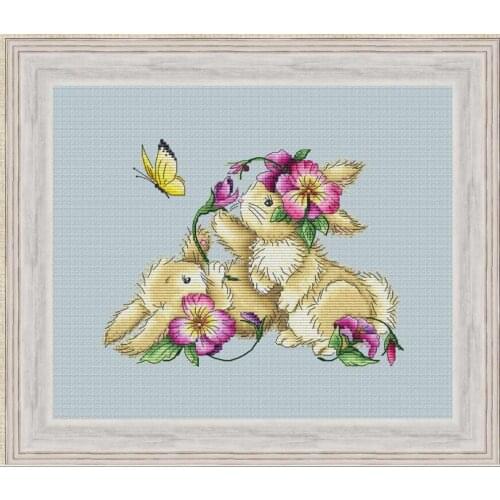 Stich Cross Stitch Kits Craft Bunny with flowers 31-25 Counted cross stitch Needlework Embroidery Cross-Stitching