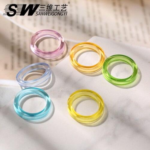 New Colourful Transparent Resin Acrylic Geometric Square Round Rings Set For Women Jewelry Travel Simplicity Gifts