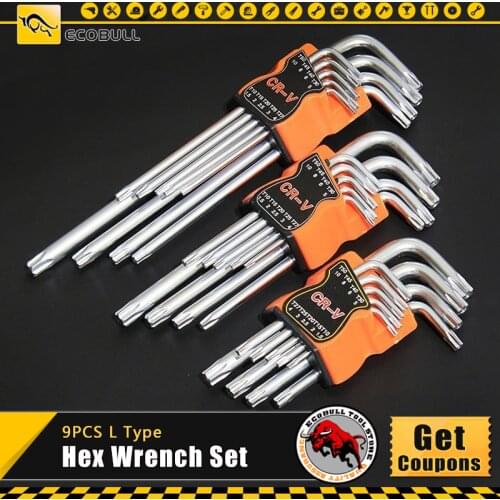 9PCS L Type Double-End Screwdriver Hex Wrench Set Allen Key Hexagon Flat Ball Torx Star Head Spanner Key Set Hand Tools