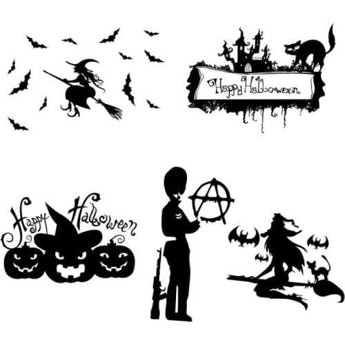 Halloween Witch Black Cat Wall Sticker For Store Home Decoration DIY Halloween Atmosphere Moon Pumpkin Stickers Kid Room Decal