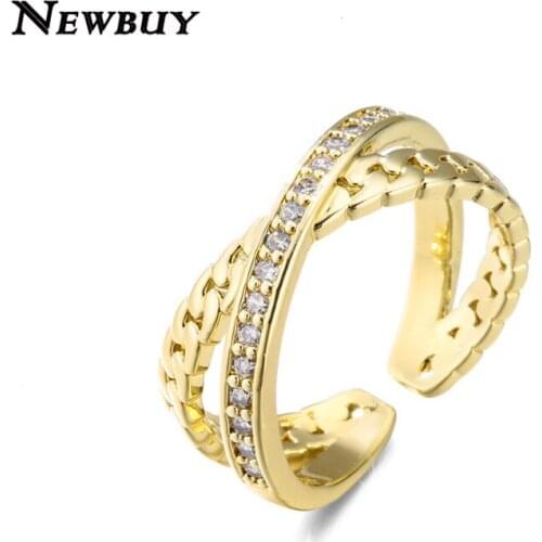 NEWBUY 2021 Fashion Gold Color Copper Geometric Ring For Women Party Jewelry Micro Pave CZ Femme Bijoux Engagement Gift