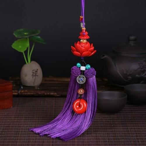 New gold leaf safe hanging car ornaments good luck with tassels car interior decoration pendant cinnabar lotus pendant