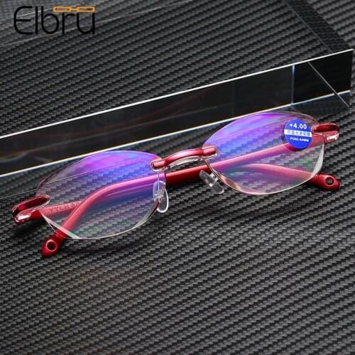 Elbru Vintage Ultralight Rimless Anti-blue Light Reading Glasses 2020 Hot Style Presbyopic Glasses Unisex With Degree 0 to +4.0
