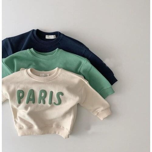 Fall New PARIS Letters Pullover Sweatshirt for Kids Boys Girls Sport Baby Shirts Casual Plus velvet Children Clothes Korea Tees