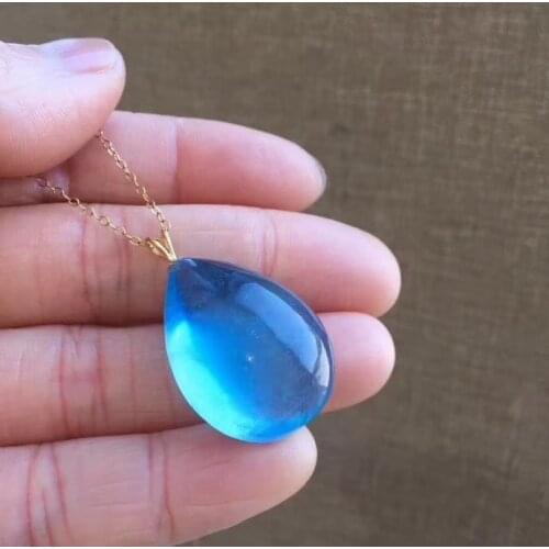 Natural Aquamarine Pendant Women Men Love New Gift 28*22*12mm Blue Stone 18K Gold Crystal Water Drop Necklace Genuine AAAAAA