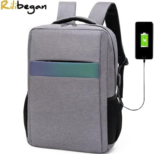 High Quality Nylon USB Charging Men Backpack Reflective Stripe Business Backpack Men Large Capacity Men Laptop Backpack Bag