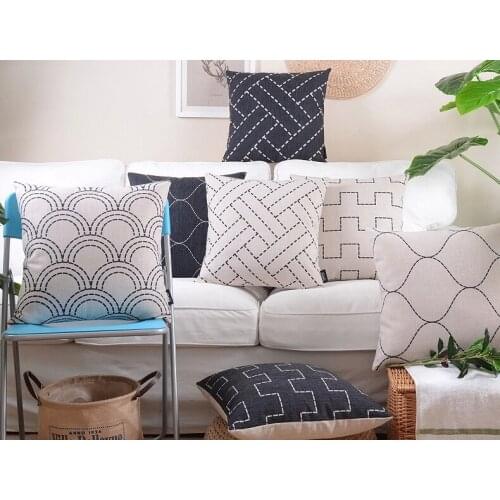 Scandinavian decorative cushion covers Black White Throw Pillows Geometric Pillowcase Stripes Linen Pillowcase For Sofa 45x45cm