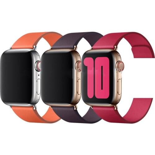 Replacement Genuine Leather Magnetic Closure Loop Watch Band Wristband Strap for Apple Watch 40mm/44mm/38/42MM Series 5 4/1/2/3