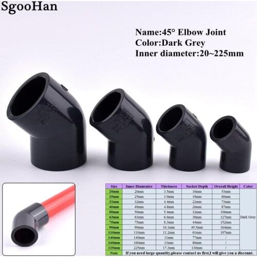 I.D 20/25/32/40/50/63mm UPVC Pipe 45° Elbow Connector Mounting Hydroponics Planting Frame Plastic Joint Equal Elbow Connectors