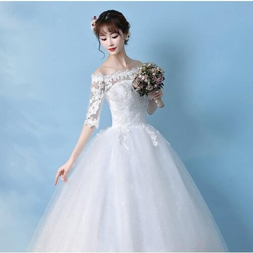 2021 Wedding Dress Half Sleeve Wedding Dress Bridal Gown Lace Applique Plus Size Simple Ball Gown Robe De Mariee