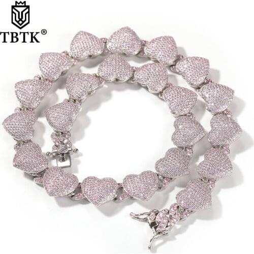 TBTK 9mm Cuban Chain With Heart Iced Out CZ Bracelet Choker Necklace Full Cubic Zirconia Stones Chain Charm Hiphop Jewelry