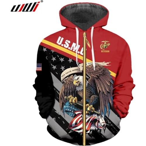 UJWI 3D Zipper Hoodies 2020 New Harajuku 3d Funny Print USA Flag Eagle Hoodie Sweatshirt Casual O Neck Hooded Jacket Jumpers