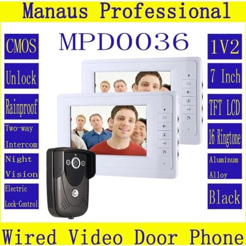 High Quality New Gery 7 Inch Video Door Phone Doorbell Intercom Kit 1-camera 2-monitor Night Vision D36b