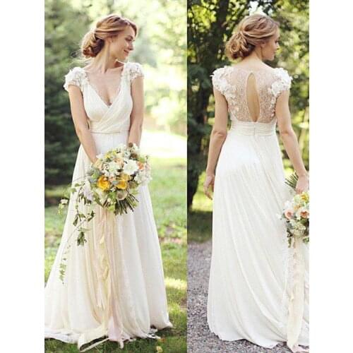 Summer Beach Wedding Dresses 2020 V Neck Lace Modern Simple Chiffon Garden A Line Bridal Gowns Vestido De Novia