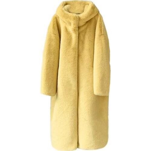 Winter Faux Fur Coat Women Hooded Long Coat Fashion Soft Faux Fur Loose Long Jacket Female Warm Thick Overcoat Windbreaker New