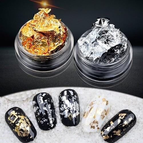 1 Box Nail Art Tin foil Paper Glitter Gold Silver Irregular Aluminum Nail Sticker DIY Manicure Gel Polish Nail Decoration