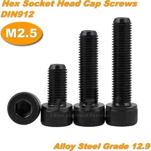1000pcs/lot M2.5(2.5mm) Black Alloy Steel Grade12.9 High Tensile Allen Bolts Hex Socket Head Cap Screws All Thread DIN912