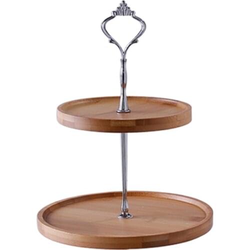 2-Tier Bamboo Cake Stand Cupcake Stands Plate Dessert Fruit Candy Buffet Display for Wedding Home Party Serving Platter