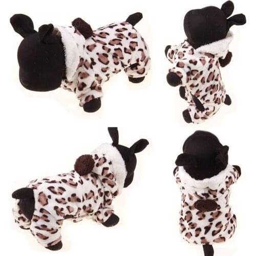 2021 new cartoon pet clothes winter warm leopard fleece four leg one piece plush pet dog clothes S-XL sub size