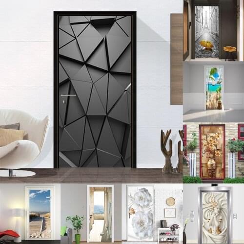 3D Creative Scenery Door Sticker Wallpaper Poster Room Decor Self-adhesive Removable Wooden Door Renovation Decoration Sticker