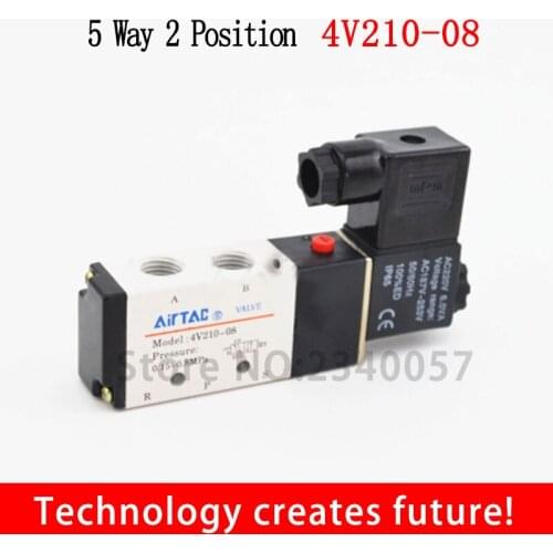 5 Way 2 Position Airtac Electric Solenoid Valve 4V210-08 DC12V DC24V AC110V AC220V