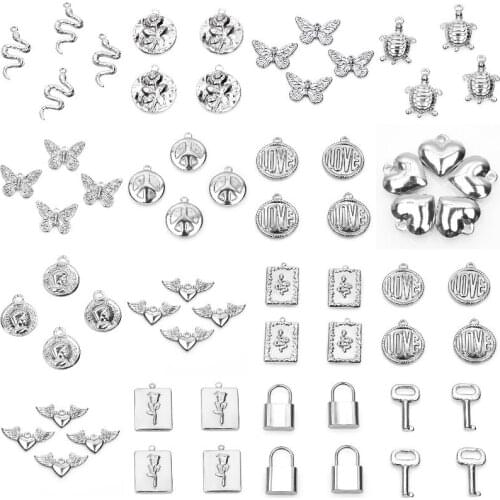 5Pcs Bohemia Moon Sun Sunburst Butterfly Rose Flower Charms Compass Letter Love Pendant Necklaces Best Friend Gifts Jewelry