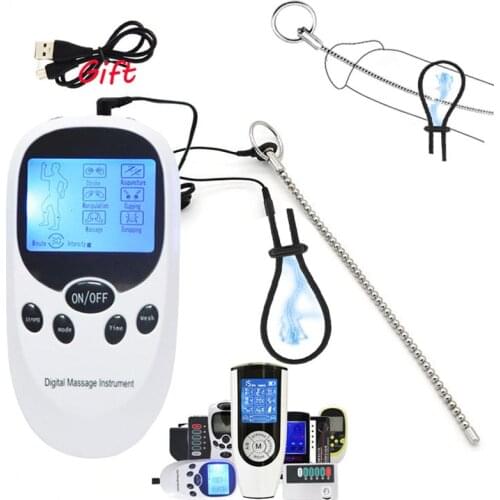 BDSM Electro Shock Penis Plug Ring Electric Stimulation Metal Beads Urethra Dilator Male Masturbation Chastity Catheter Sex Toys
