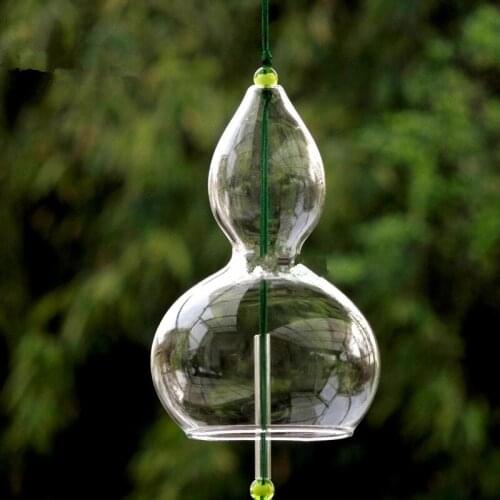 Free Shipping 12pcs/pack Gourd Shaped Glass Wind Bell Home Decorative Transparent Hanging Windchime Birthday Friend Gift