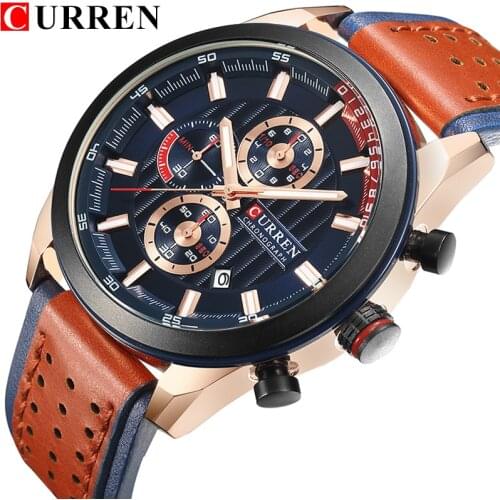 CURREN Top luxury brands Multi Function Mens fashion Sport Quartz Watch Man Waterproof leather Business Clock Male Wrist Watch