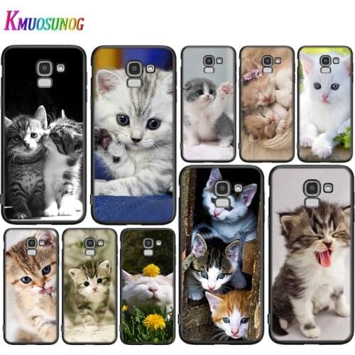 Black Cover Cute kawaii kitten Cat for Samsung Galaxy J8 J7 Duo J6 J5 Prime J4 Plus J3 J2 Core 2018 2017 2016 Phone Case