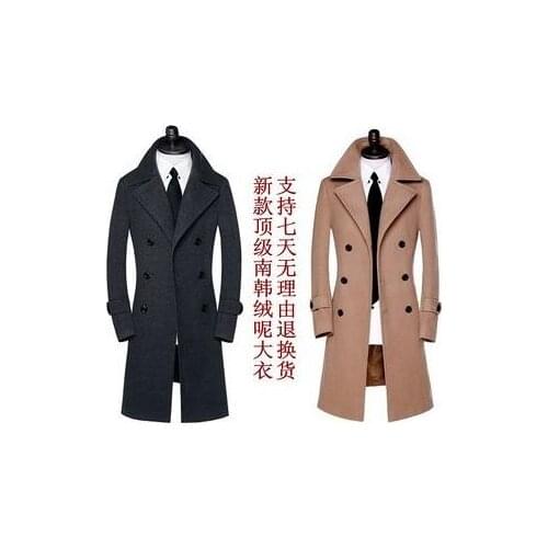 Black teenage Double-breasted long wool coat men 2020 trench jackets mens wool coats overcoats dress winter plus size S - 9XL