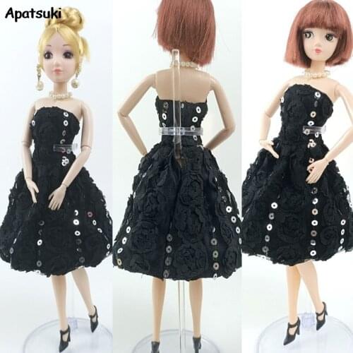 Black Sequin Dress Doll Clothes For Barbie Doll Gown Short Dresses Outfits For Barbie Dollhouse 1/6 Doll Accessories