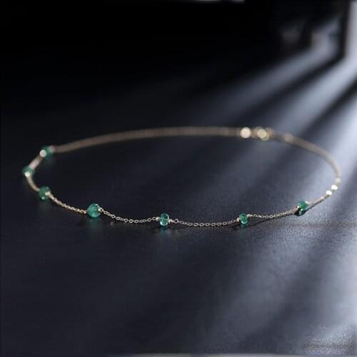 DAIMI 14K Gold Filled Emerald Pendant Gypsophila Necklace Female Clavicle Chain Necklace
