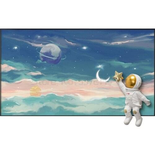 Nordic childrens room decorative painting modern simple three-dimensional astronaut physical mural bedside hanging painting