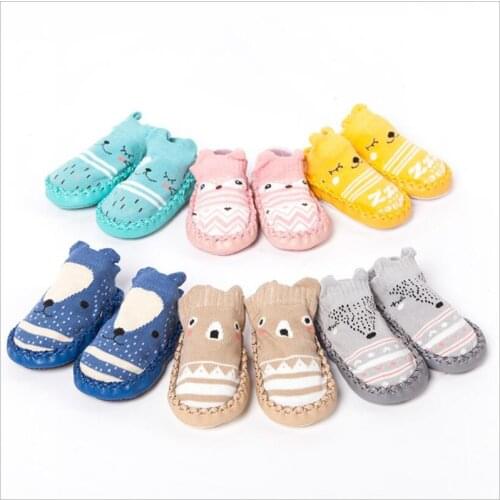 Baby shoes socks Children Infant Cartoon Socks Baby Gift Kids Indoor Floor Socks Leather Sole Non-Slip Thick Towel Socks