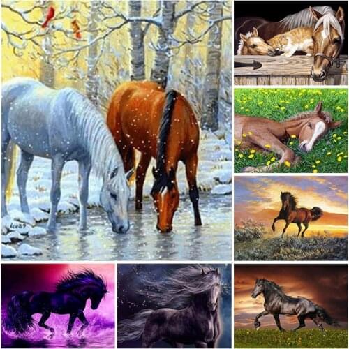 DIY Horse 5D Diamond Painting Full Square/Round Mosaic Animal Embroidery Cross Stitch Rhinestone Wall Artwork Decor For Interior