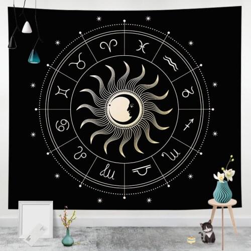 Sun Moon Mandala witchcraft Tapestry White Black Wall Hanging Bohemian Gypsy Psychedelic Tapiz Witchcraft Astrology Tapestry