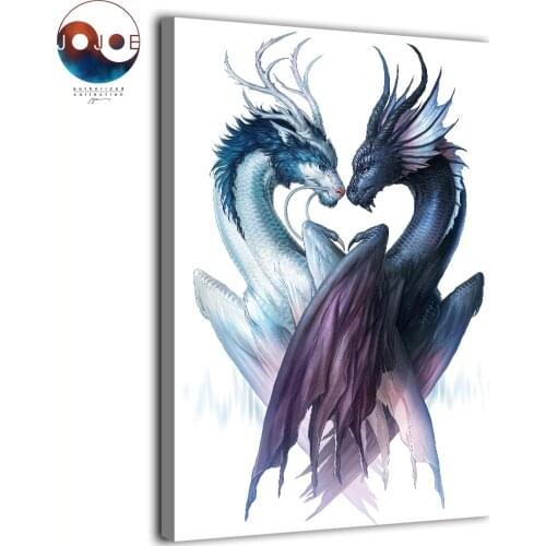HD printed 1 panel canvas painting Yin and Yang Dragons by JoJoes Art wall pictures for living room posters and prints artwork