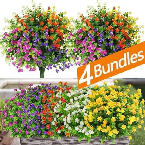 Fake Flowers Artificial Flowers Real Touch Artificial Bouquets UV Resistant Shrubs Plants No Fade Faux Plastic Home Garen Decors