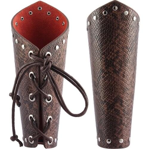 2 Pieces PU Leather Arm Bracers Bracelet For Female Male Cyclists Motorcyclists Medieval