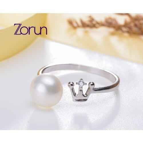 Zorun Genuine White Freshwater Natural Pearl Ring Fine Jewelry 7-8mm 925 Sterlin Silver for Women New Design Good Sale