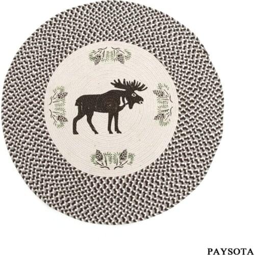 PAYSOTA American Style Cotton Elk Woven Round Carpet Bedroom Living Room Household Tea Table Mat