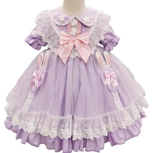 Baby girl summer vintage Spanish bow loilita ball gown dress kids casual lace stitching princess dress