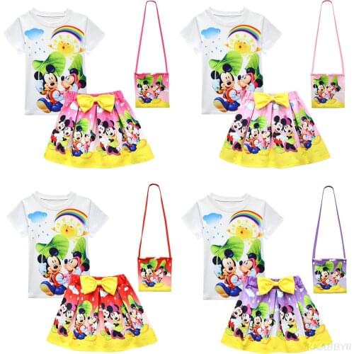 Summer Baby Girls Clothes Minnie Mouse Children Clothing Set for Girl Kids T-Shirt +Skirt Outfits Cotton Casual Clothes