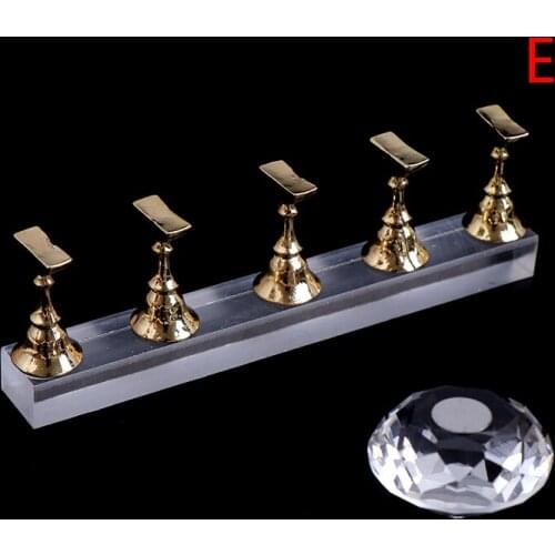 1Set Magnetic False Nail Tips Practice Trainning Display Stand Holder Base Alloy Crystal Nail Art Polish Display Manicure Tools